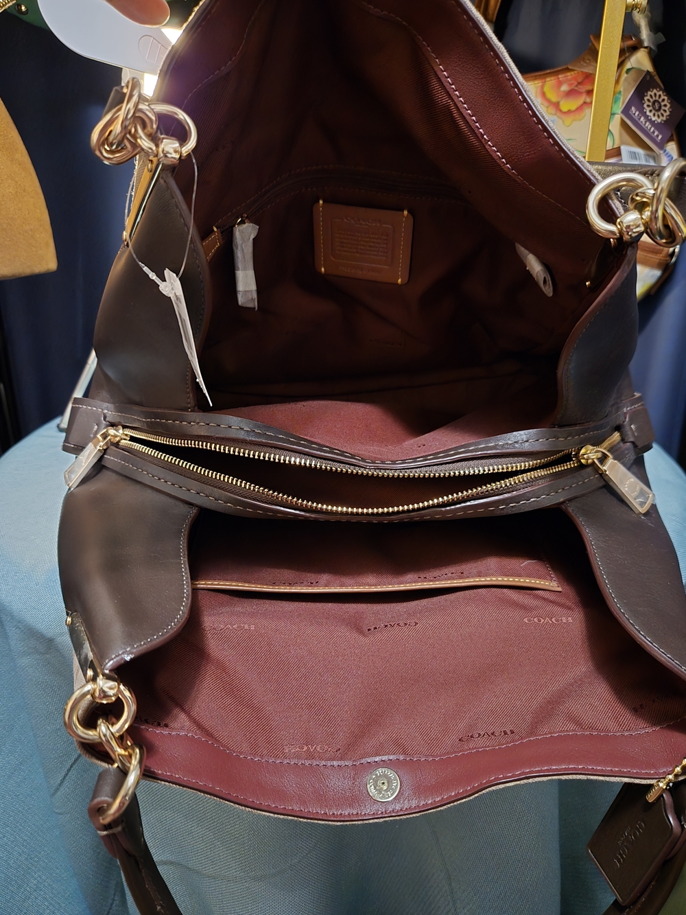 NWT Coach Dalton Tan Signature/Dark Chocolate Leather Shoulder Bag - Picture 16 of 16